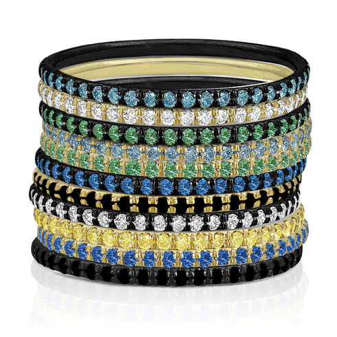contrast stacks rock, here in black + yellow golds and an array of diamond and gemstone hues<span class='visuallyhidden'>; shop help at 760-978-9297.</span>